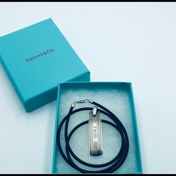 Tiffany & Co. 1837 Bar Pendant Rubber Cord Necklace with BOX - Picture 11 of 11